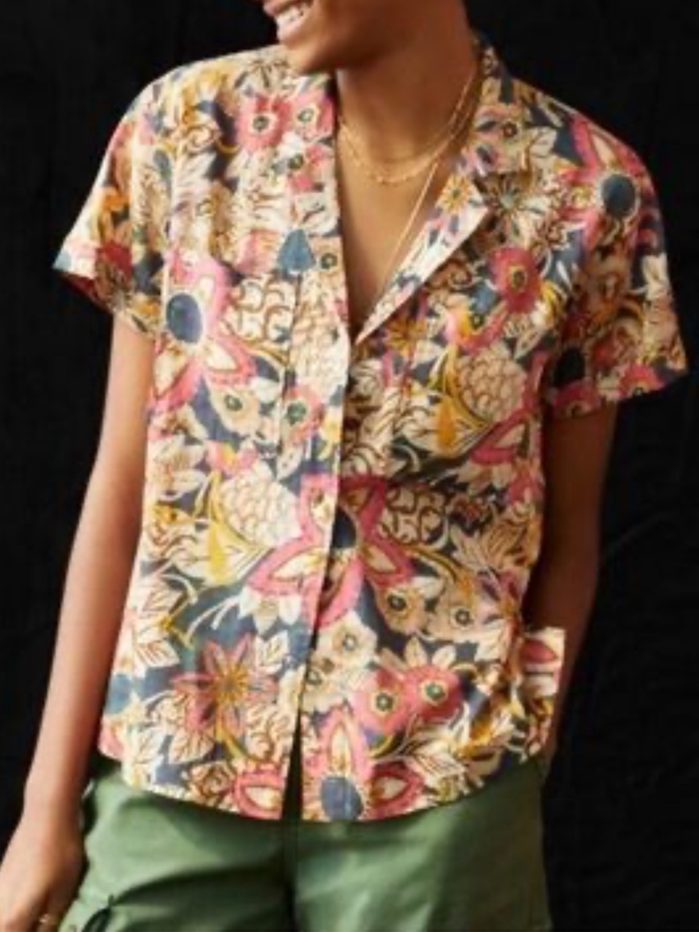 Anthropologie Pilcro Voile Surf Shirt Women's Size Small Floral Short Sleeves